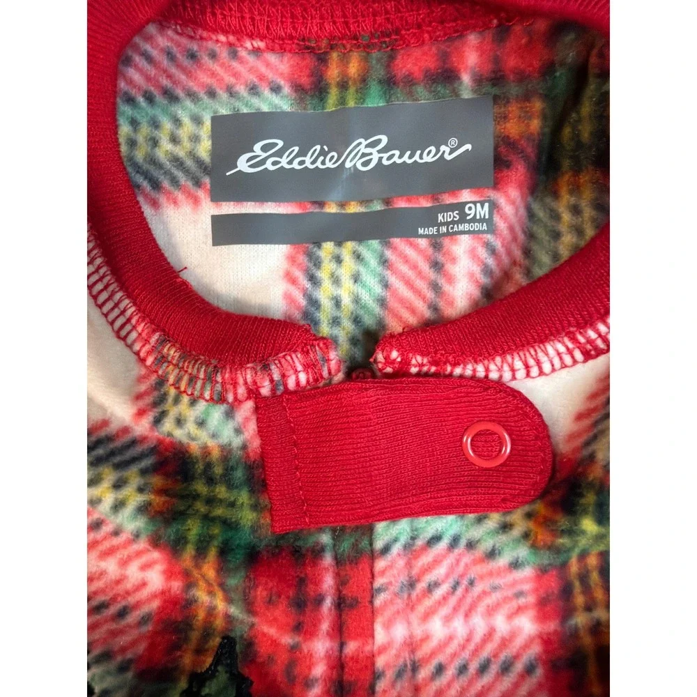 Eddie Bauer Footed Sleeper Kids 9M Family Pajama Red Plaid Fleece NEW